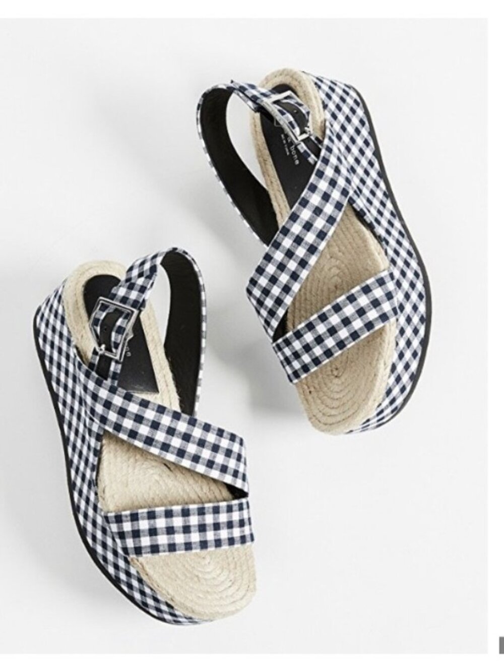 Rag‎ & Bone Megan Gingham Canvas Platform Sandal Navy White Womens 7 EU 37 New